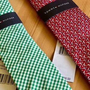 Tommy Hilfiger Men's Necktie Set‎ Red Lobster Pattern & Green Gingham NWT